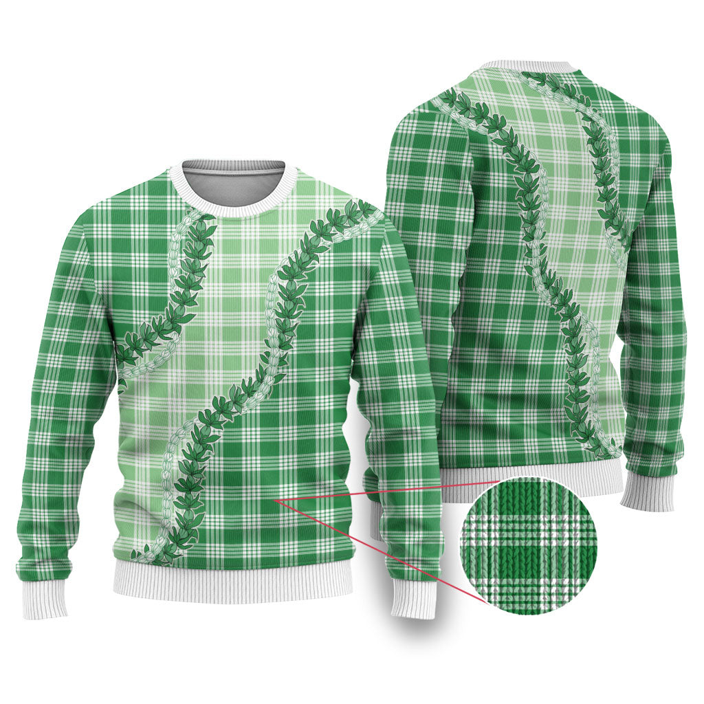 Green Hawaii Palaka Ugly Christmas Sweater Hawaiian Pikake Lei LT05 Green - Polynesian Pride
