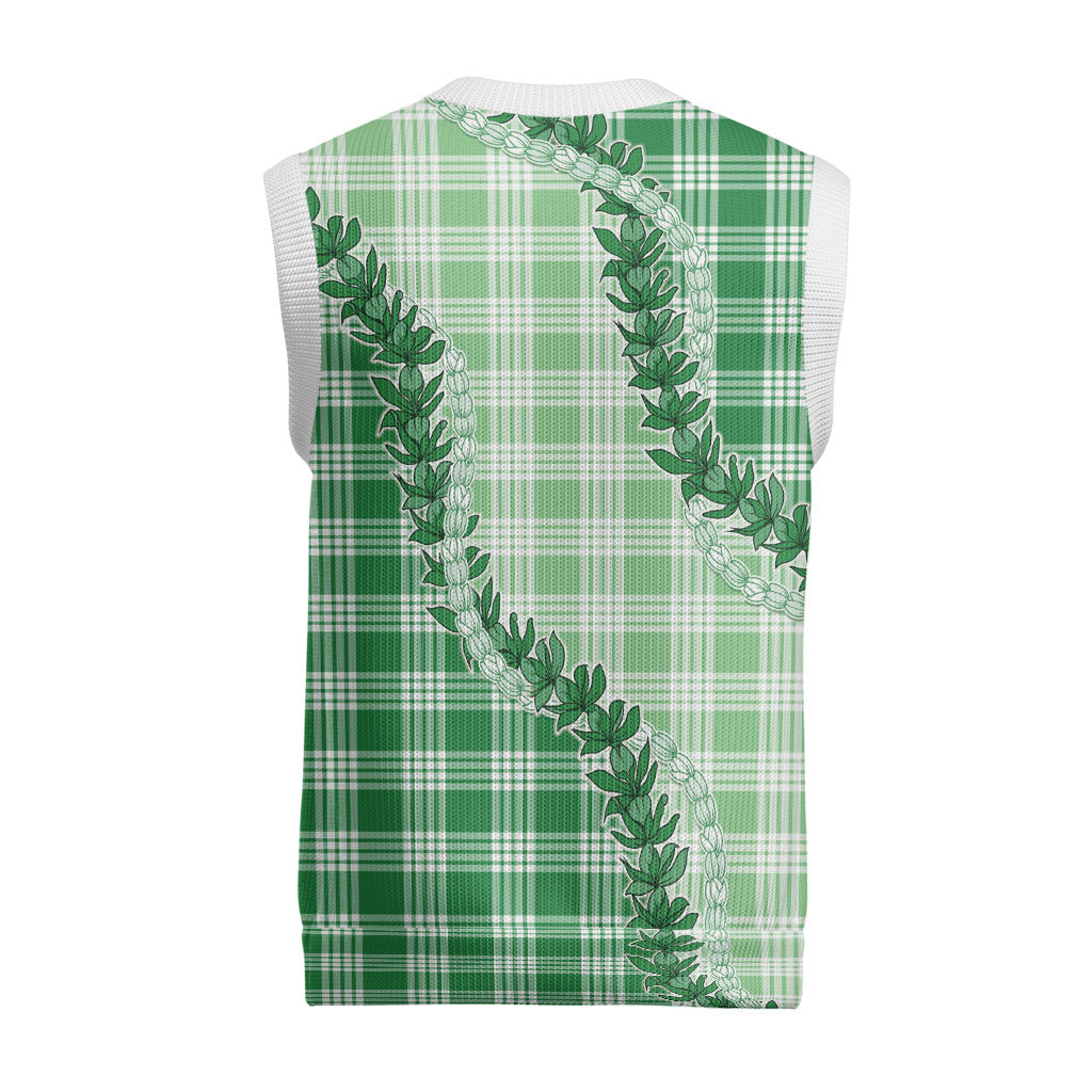 Green Hawaii Palaka Christmas Knitted V-Neck Vest Hawaiian Pikake Lei LT05 - Polynesian Pride