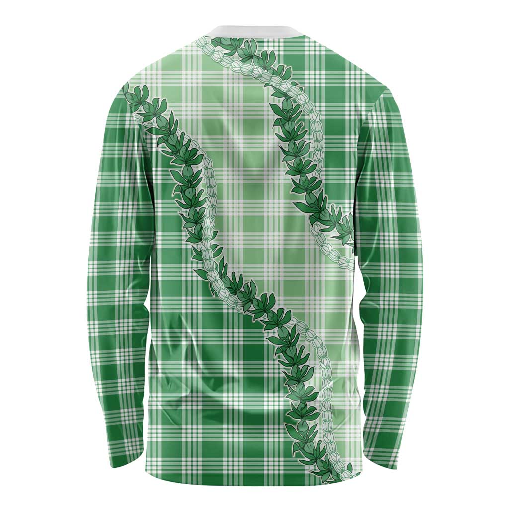 Green Hawaii Palaka Long Sleeve Shirt Hawaiian Pikake Lei
