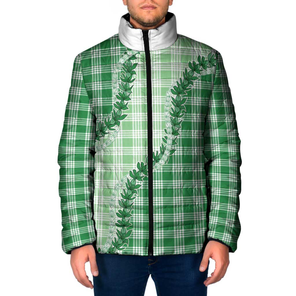 Green Hawaii Palaka Padded Jacket Hawaiian Pikake Lei