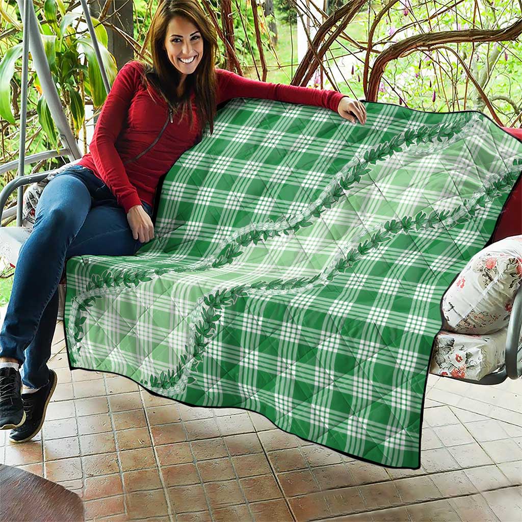 Green Hawaii Palaka Quilt Hawaiian Pikake Lei