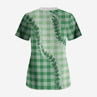 Green Hawaii Palaka Scrub Top Hawaiian Pikake Lei