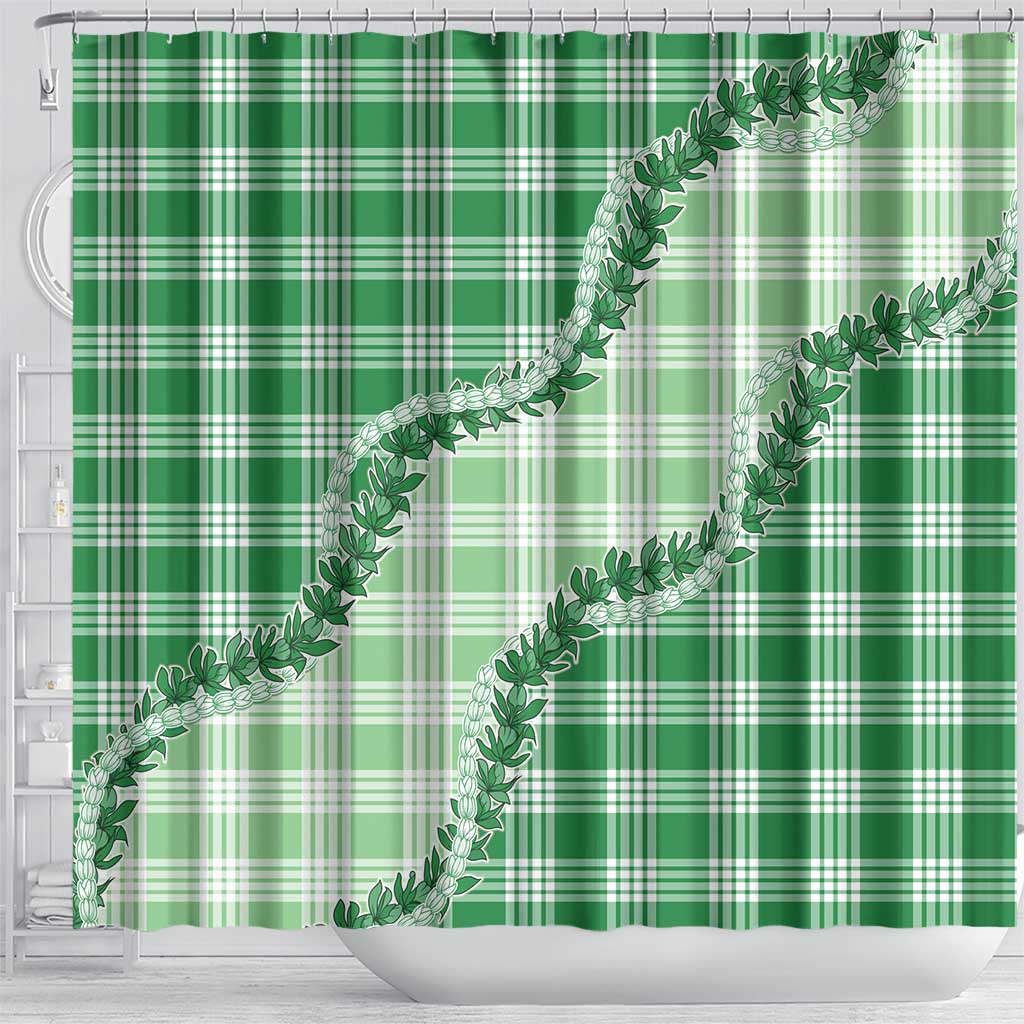 Green Hawaii Palaka Shower Curtain Hawaiian Pikake Lei