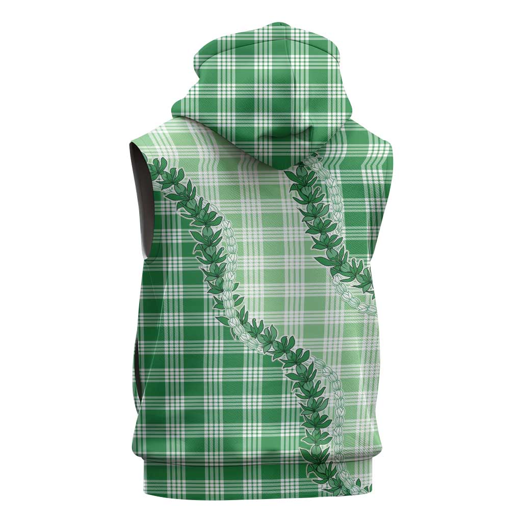 Green Hawaii Palaka Sleeveless Hoodie Hawaiian Pikake Lei