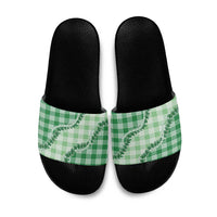 Green Hawaii Palaka Slide Sandals Hawaiian Pikake Lei