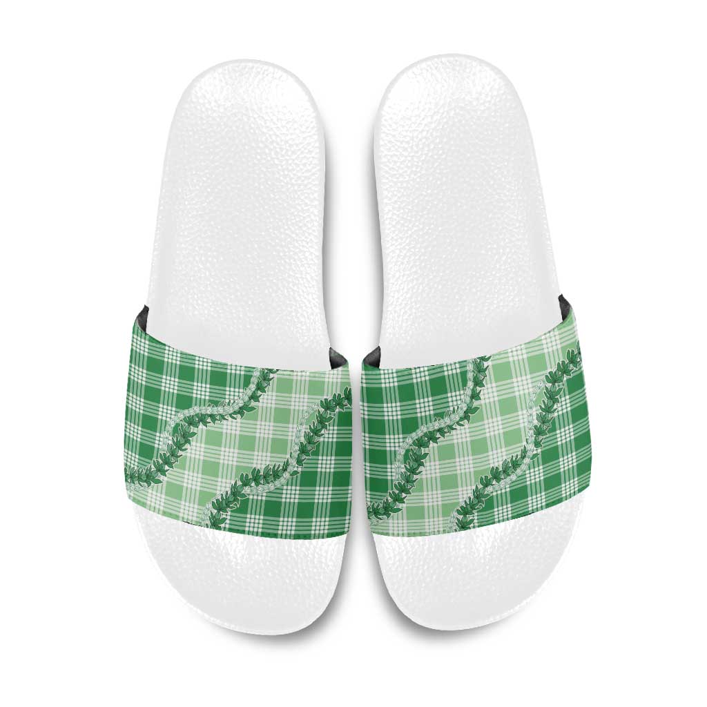 Green Hawaii Palaka Slide Sandals Hawaiian Pikake Lei