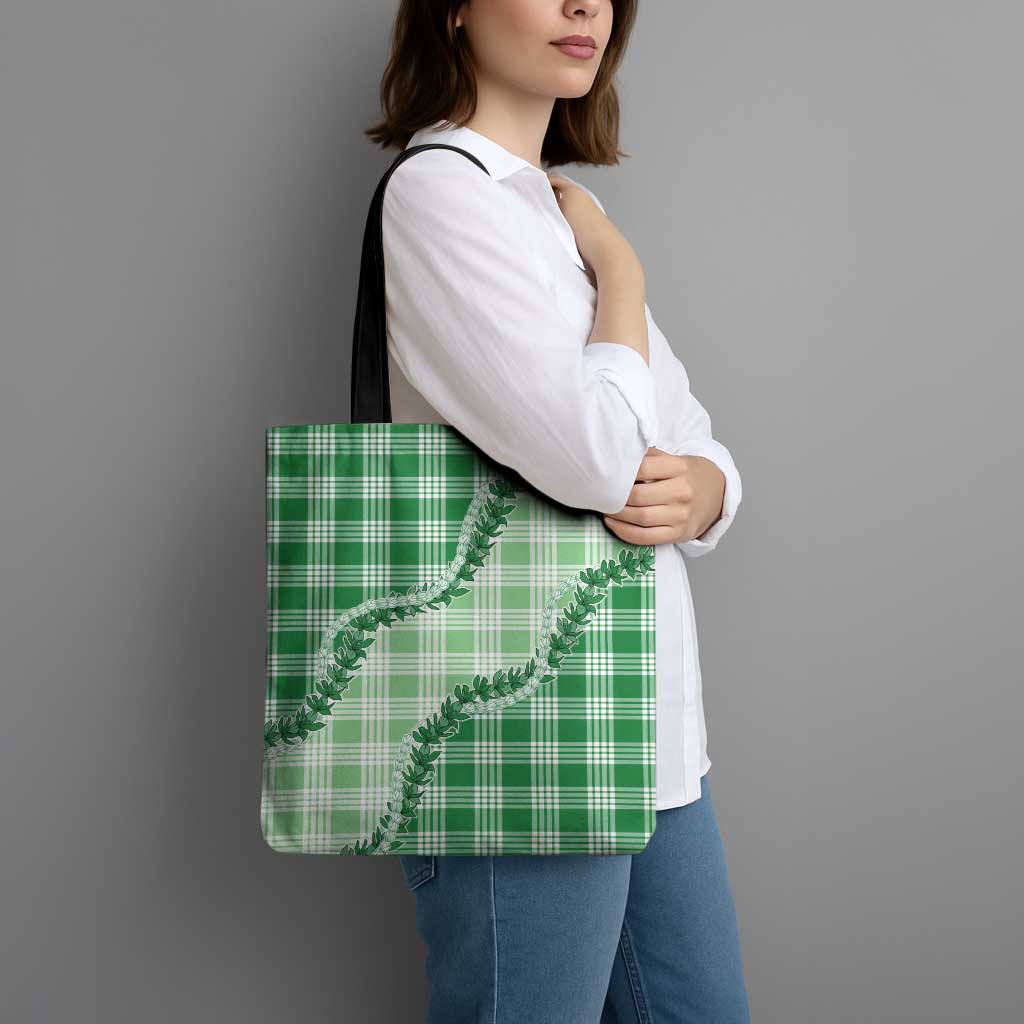 Green Hawaii Palaka Tote Bag Hawaiian Pikake Lei