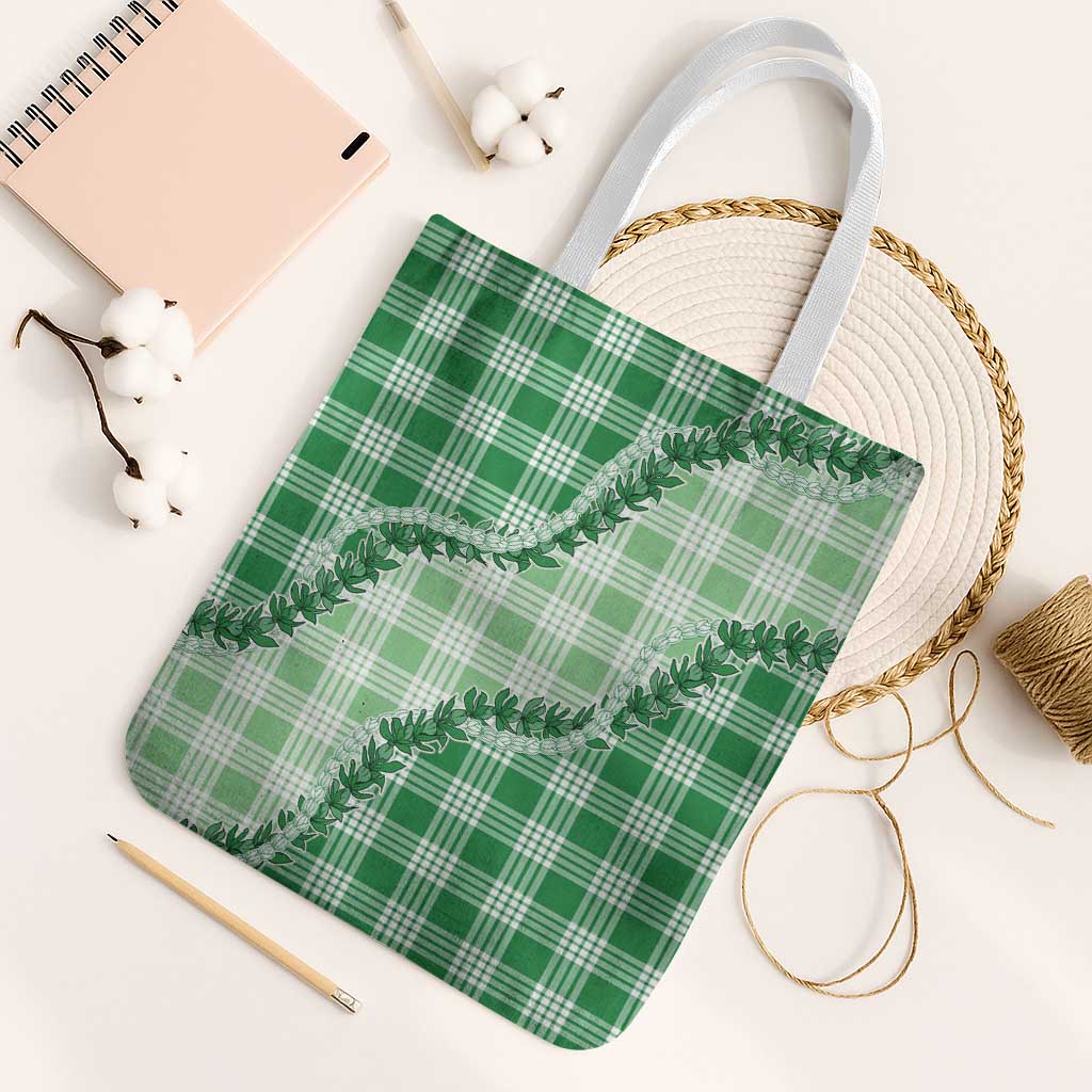 Green Hawaii Palaka Tote Bag Hawaiian Pikake Lei