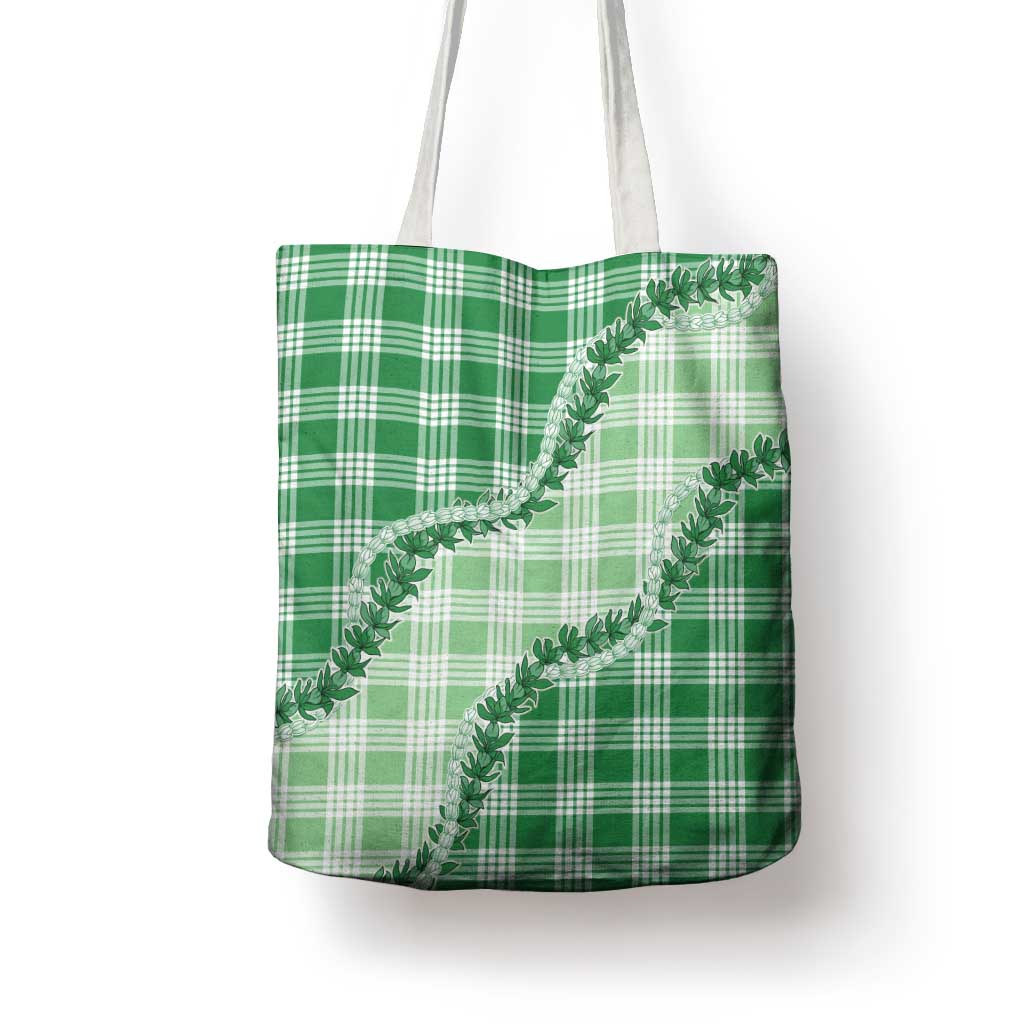Green Hawaii Palaka Tote Bag Hawaiian Pikake Lei