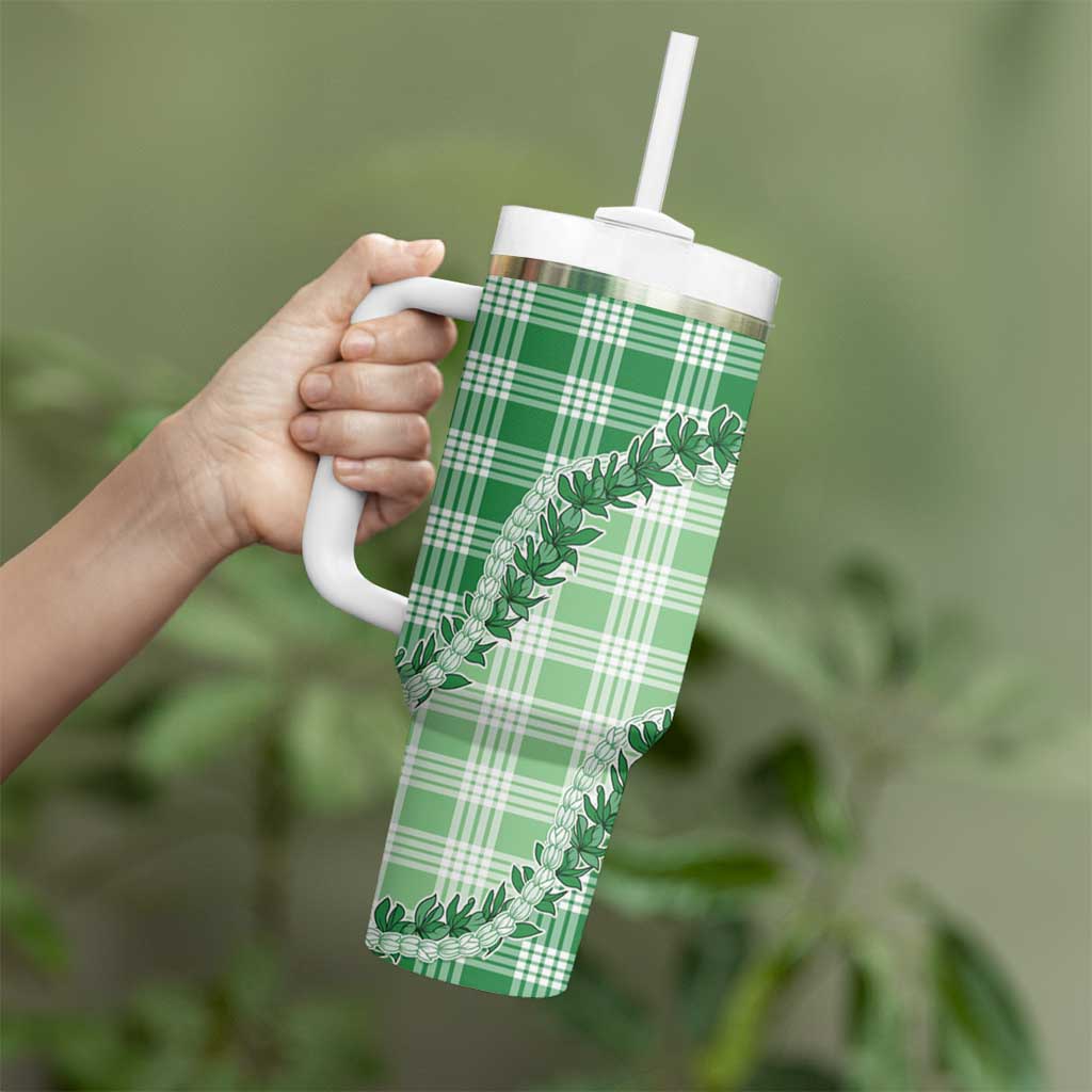 Green Hawaii Palaka Tumbler With Handle Hawaiian Pikake Lei
