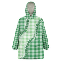 Green Hawaii Palaka Wearable Blanket Hoodie Hawaiian Pikake Lei