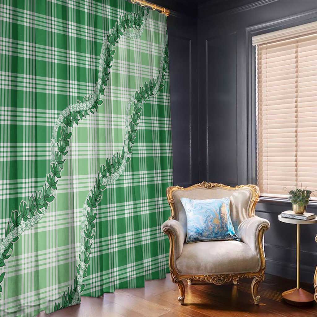 Green Hawaii Palaka Window Curtain Hawaiian Pikake Lei