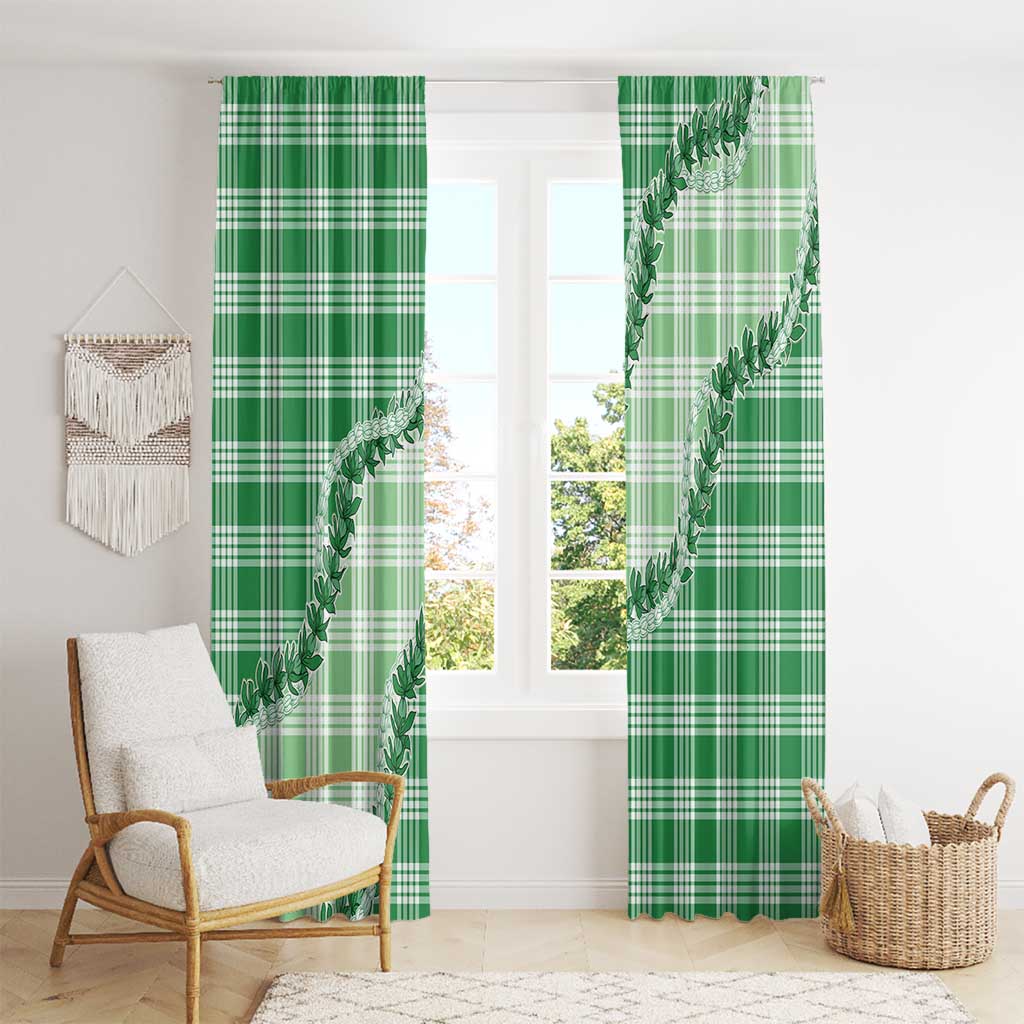 Green Hawaii Palaka Window Curtain Hawaiian Pikake Lei