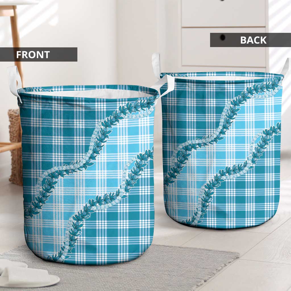 Blue Hawaii Palaka Laundry Basket Hawaiian Pikake Lei