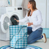 Blue Hawaii Palaka Laundry Basket Hawaiian Pikake Lei