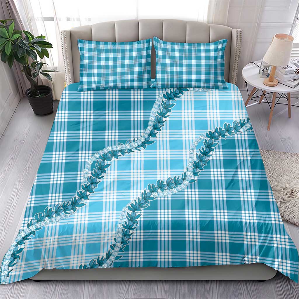 Blue Hawaii Palaka Bedding Set Hawaiian Pikake Lei