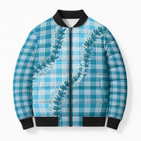 Blue Hawaii Palaka Bomber Puffer Jacket Hawaiian Pikake Lei