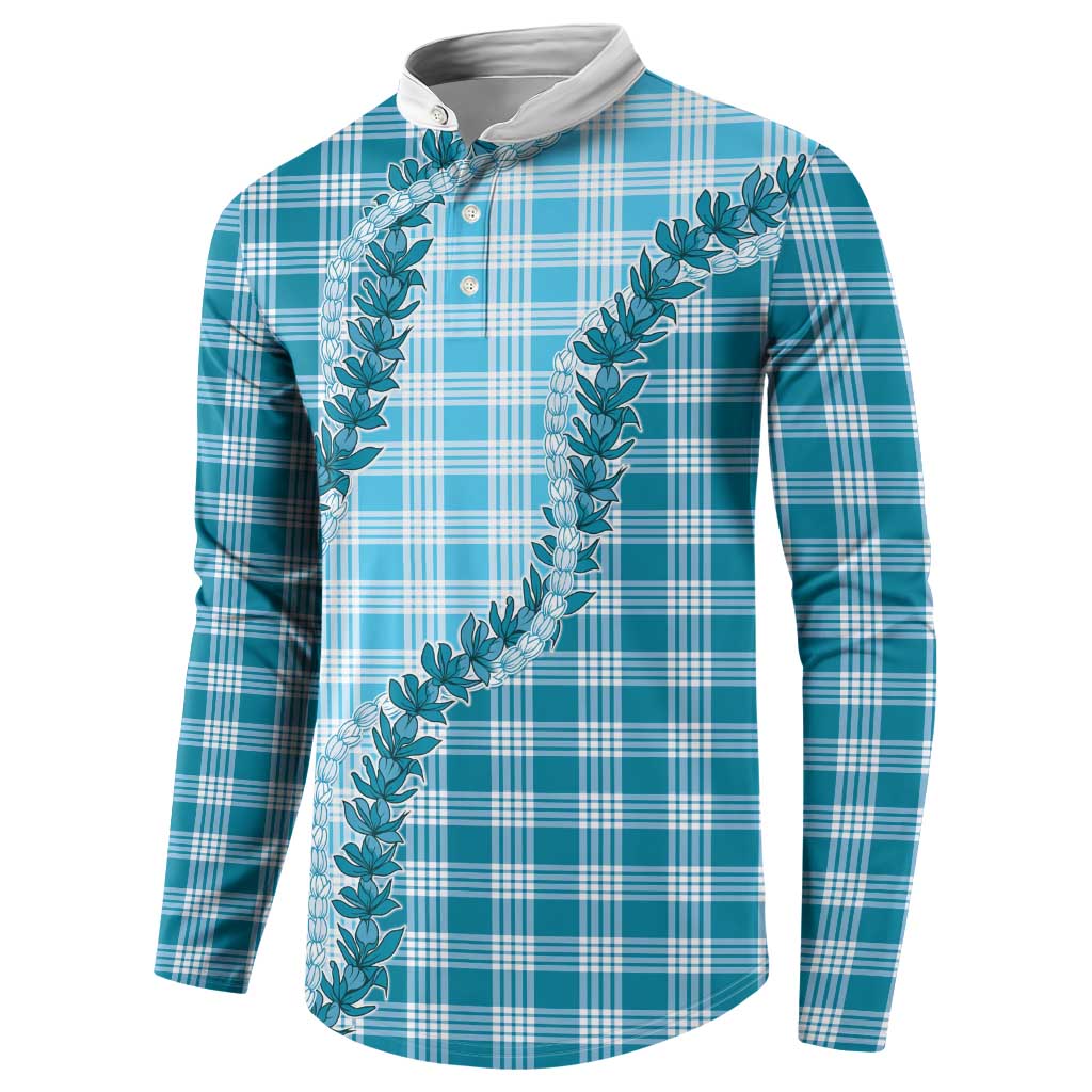 Blue Hawaii Palaka Button Sweatshirt Hawaiian Pikake Lei