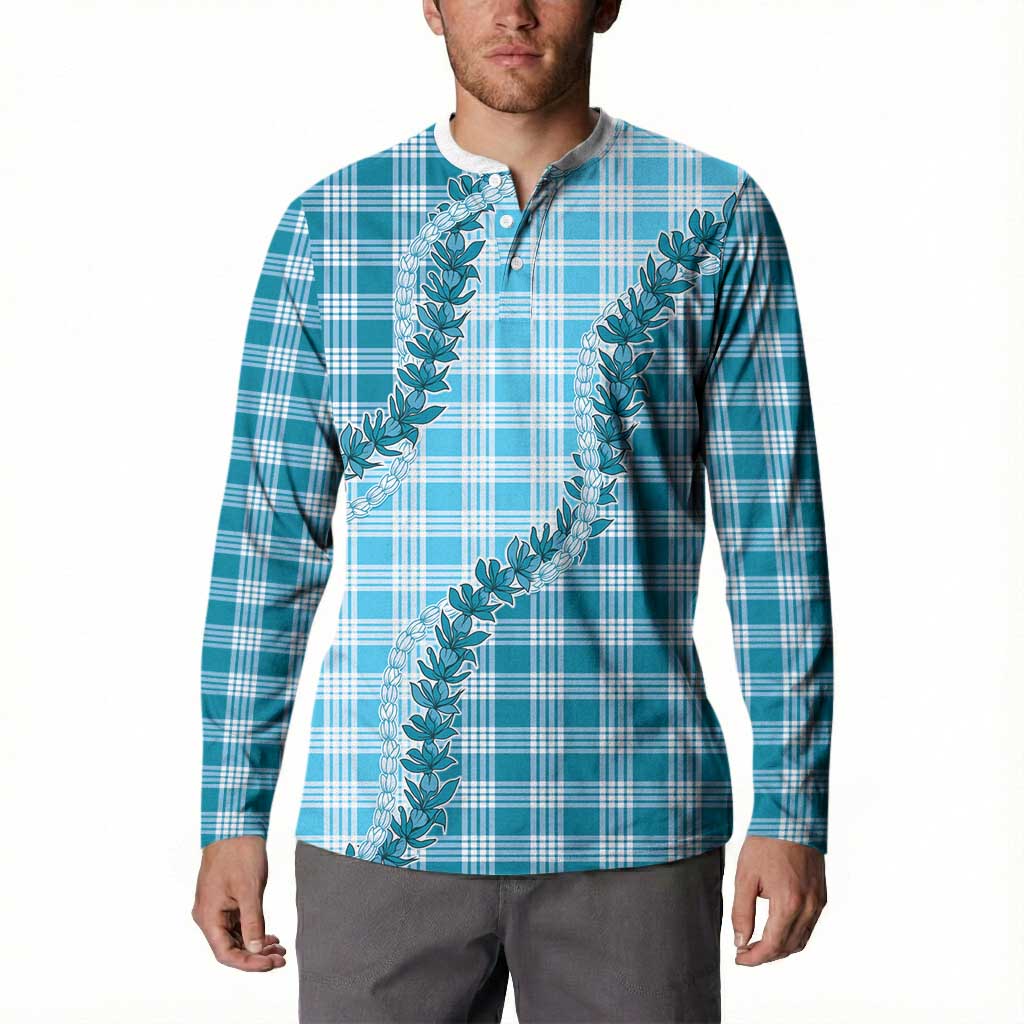 Blue Hawaii Palaka Button Sweatshirt Hawaiian Pikake Lei
