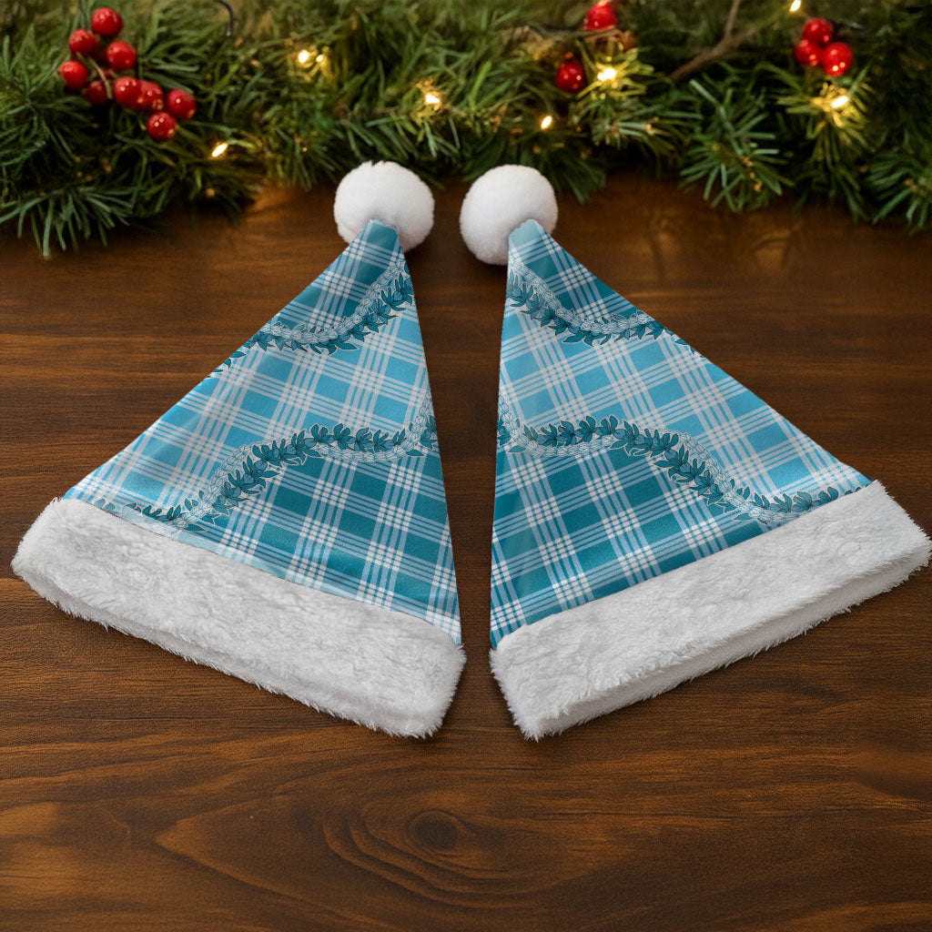 Blue Hawaii Palaka Christmas Santa Hat Hawaiian Pikake Lei LT05 - Polynesian Pride