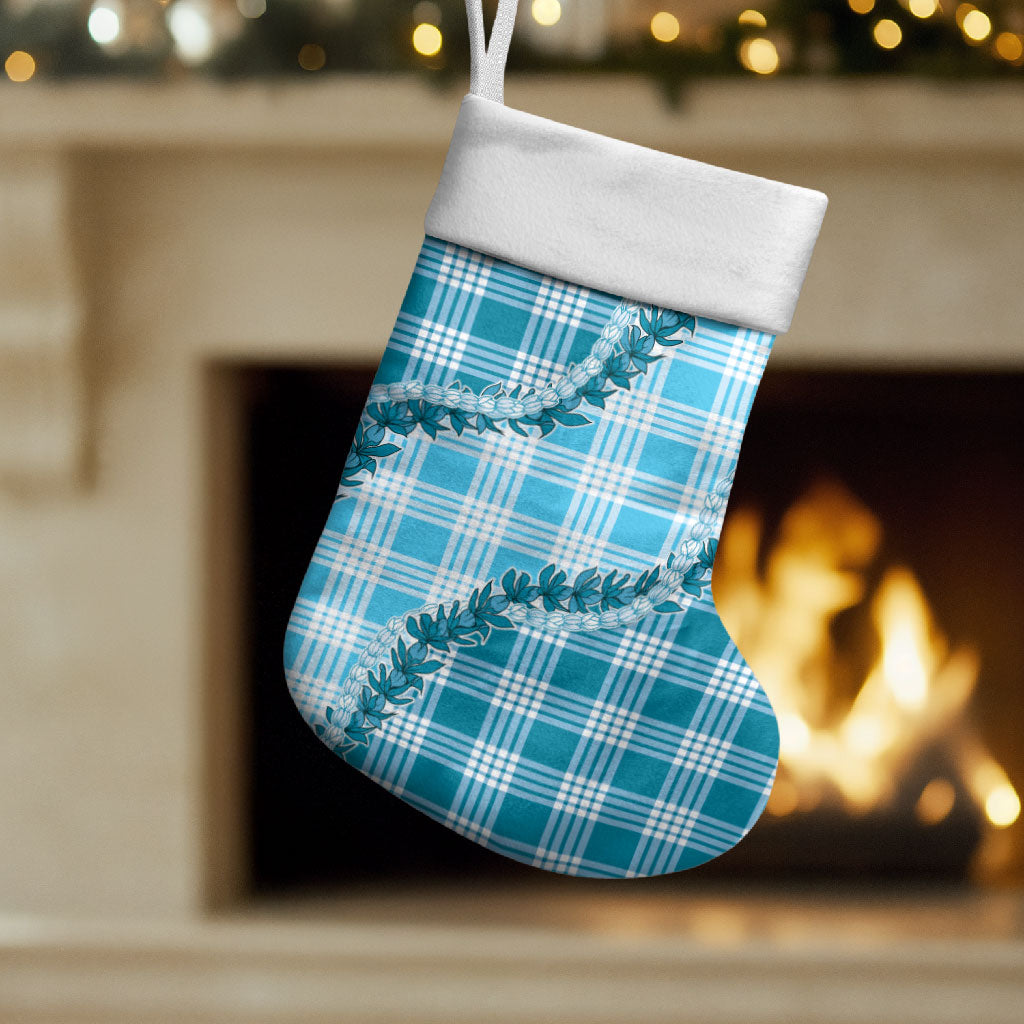 Blue Hawaii Palaka Christmas Stocking Hawaiian Pikake Lei LT05 Set of 2 Blue - Polynesian Pride
