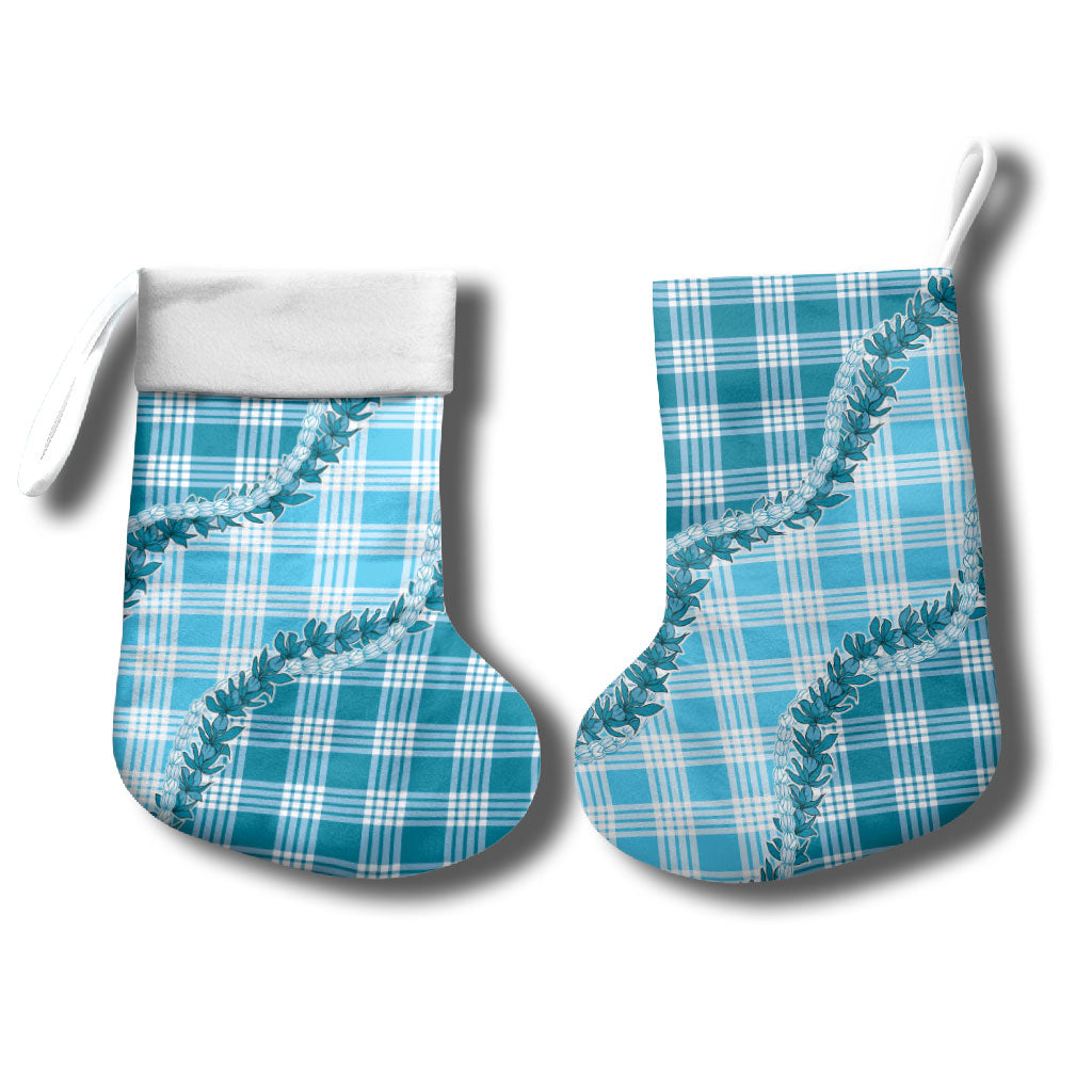 Blue Hawaii Palaka Christmas Stocking Hawaiian Pikake Lei LT05 - Polynesian Pride