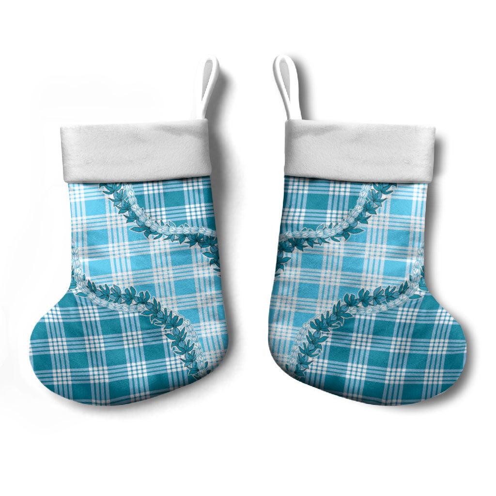 Blue Hawaii Palaka Christmas Stocking Hawaiian Pikake Lei LT05 - Polynesian Pride