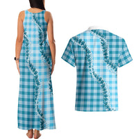 Blue Hawaii Palaka Couples Matching Tank Maxi Dress and Hawaiian Shirt Hawaiian Pikake Lei LT05 - Polynesian Pride