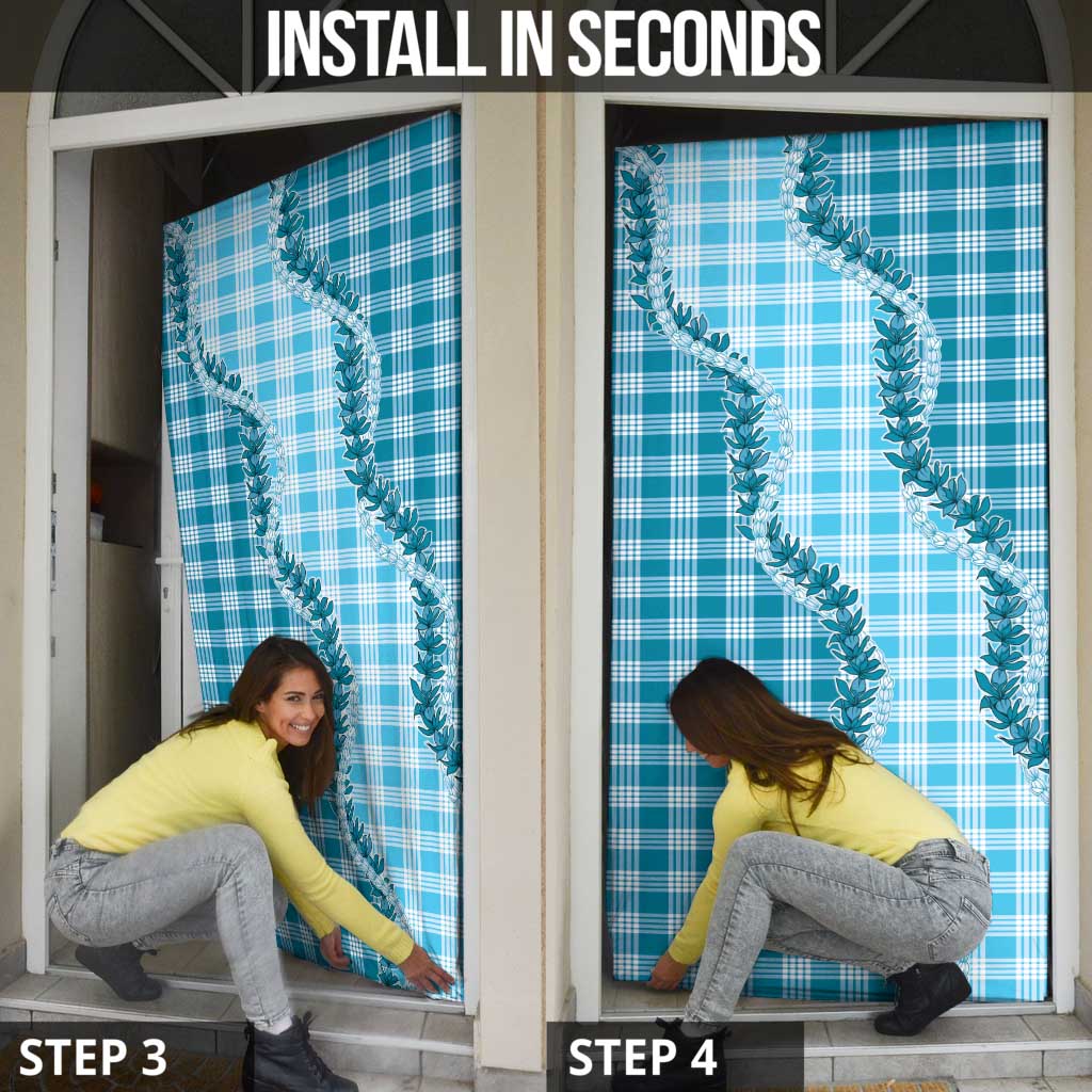Blue Hawaii Palaka Door Cover Hawaiian Pikake Lei