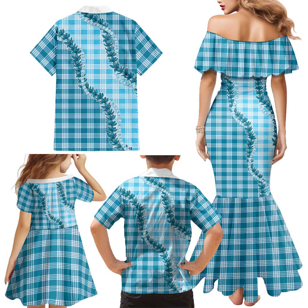 Blue Hawaii Palaka Family Matching Mermaid Dress and Hawaiian Shirt Hawaiian Pikake Lei LT05 - Polynesian Pride