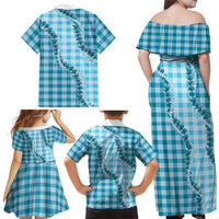 Blue Hawaii Palaka Family Matching Off Shoulder Maxi Dress and Hawaiian Shirt Hawaiian Pikake Lei LT05 - Polynesian Pride