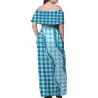Blue Hawaii Palaka Family Matching Off Shoulder Maxi Dress and Hawaiian Shirt Hawaiian Pikake Lei LT05 - Polynesian Pride