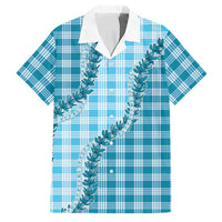 Blue Hawaii Palaka Family Matching Short Sleeve Bodycon Dress and Hawaiian Shirt Hawaiian Pikake Lei LT05 Dad's Shirt - Short Sleeve Blue - Polynesian Pride
