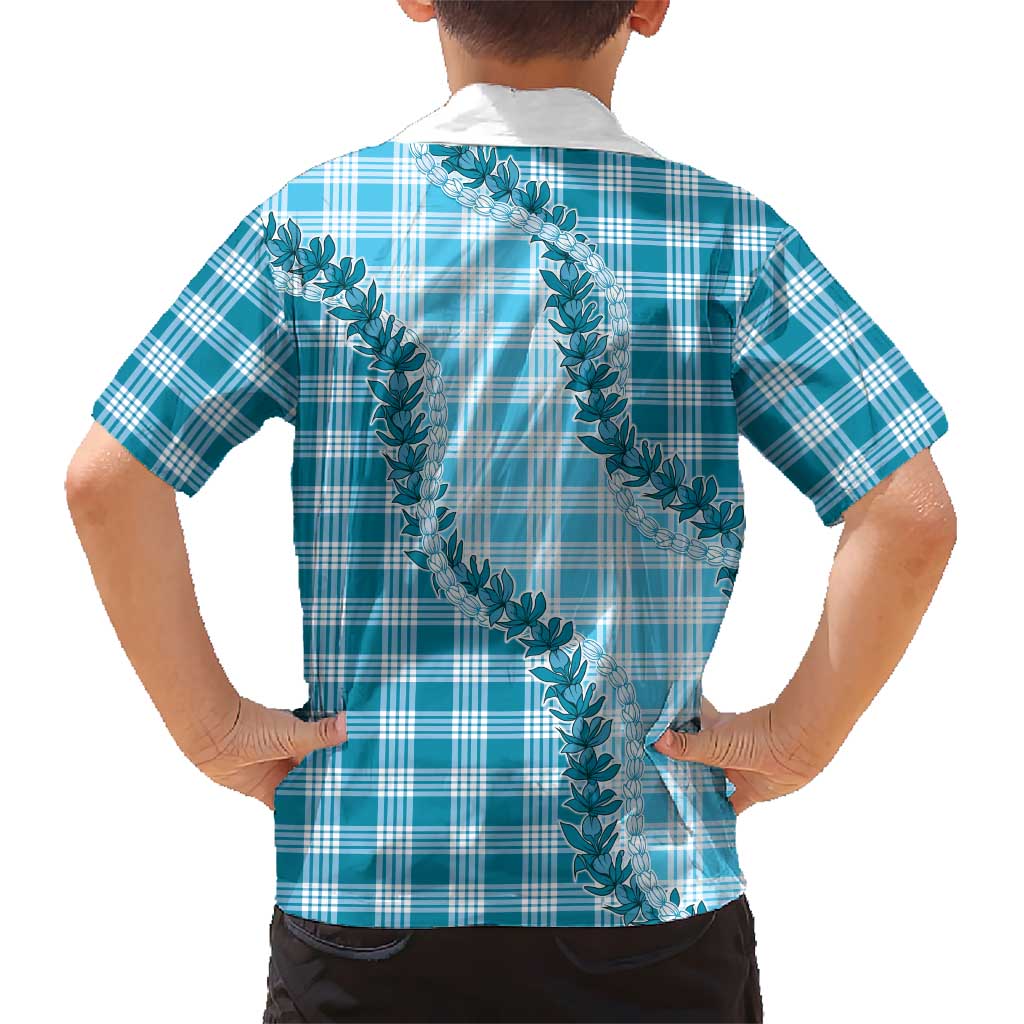 Blue Hawaii Palaka Family Matching Summer Maxi Dress and Hawaiian Shirt Hawaiian Pikake Lei LT05 - Polynesian Pride