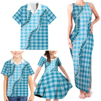 Blue Hawaii Palaka Family Matching Tank Maxi Dress and Hawaiian Shirt Hawaiian Pikake Lei LT05 - Polynesian Pride