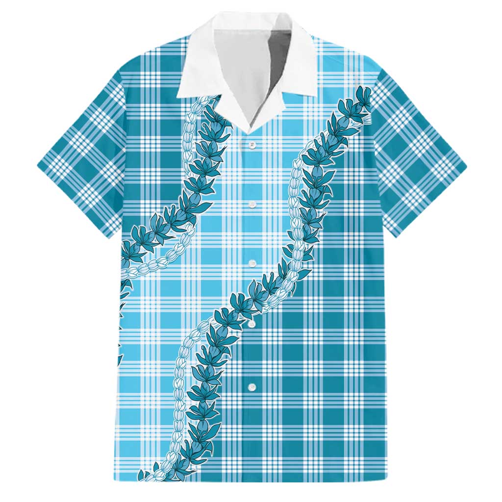 Blue Hawaii Palaka Family Matching Tank Maxi Dress and Hawaiian Shirt Hawaiian Pikake Lei LT05 Dad's Shirt - Short Sleeve Blue - Polynesian Pride