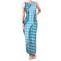 Blue Hawaii Palaka Family Matching Tank Maxi Dress and Hawaiian Shirt Hawaiian Pikake Lei LT05 Mom's Dress Blue - Polynesian Pride
