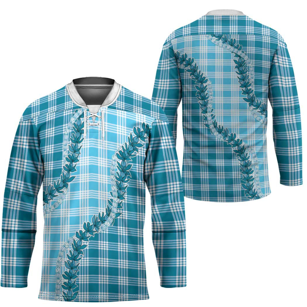 Blue Hawaii Palaka Hockey Jersey Hawaiian Pikake Lei