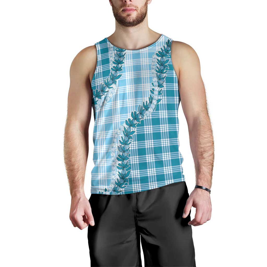 Blue Hawaii Palaka Men Tank Top Hawaiian Pikake Lei