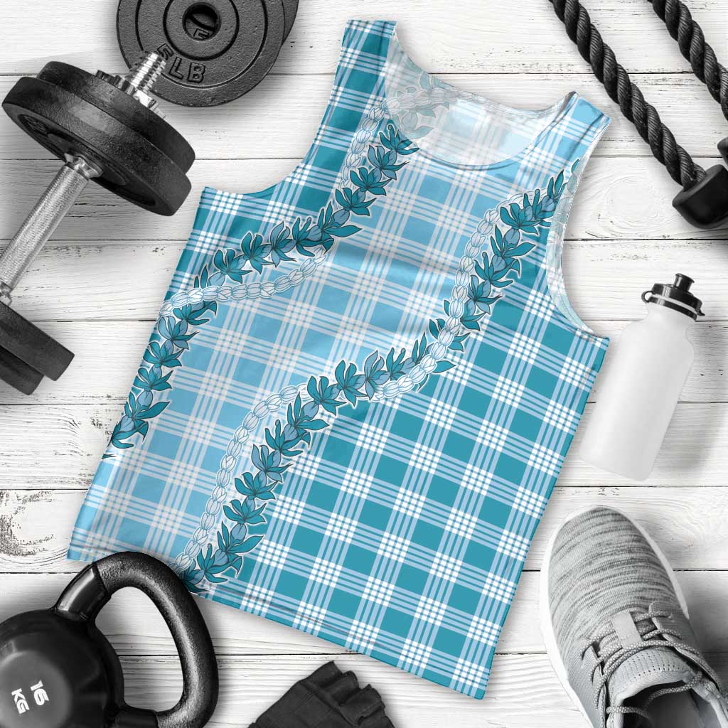 Blue Hawaii Palaka Men Tank Top Hawaiian Pikake Lei