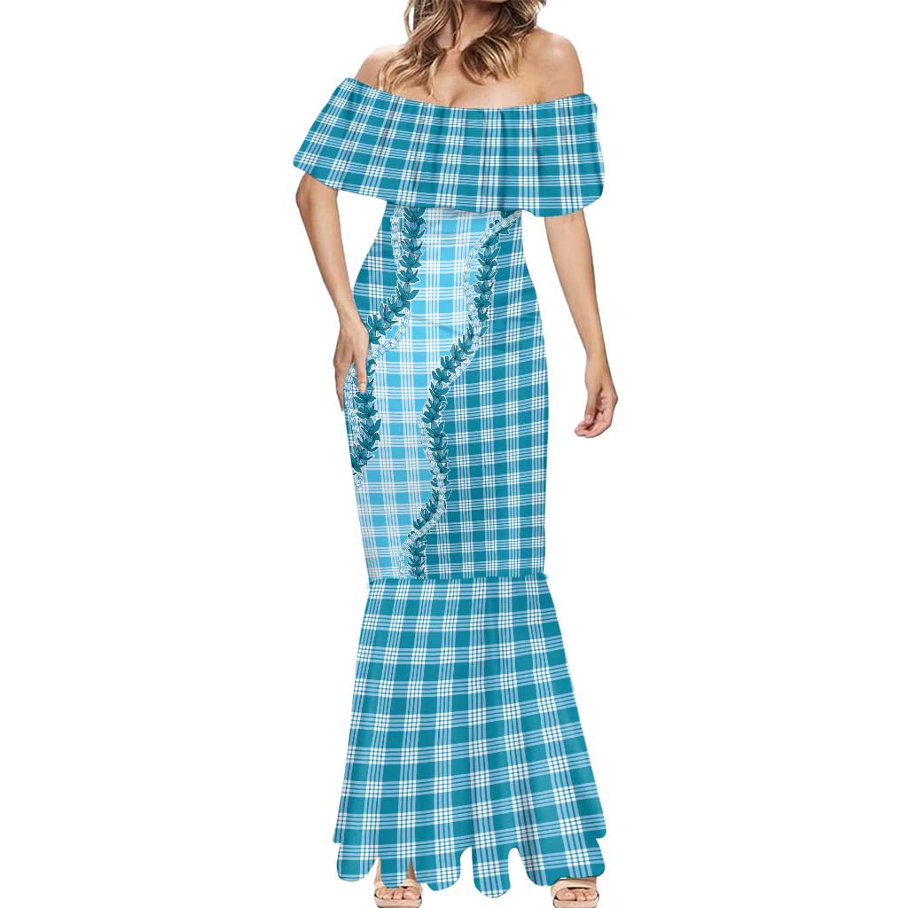 Blue Hawaii Palaka Mermaid Dress Hawaiian Pikake Lei