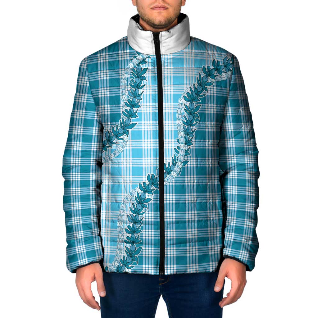 Blue Hawaii Palaka Padded Jacket Hawaiian Pikake Lei