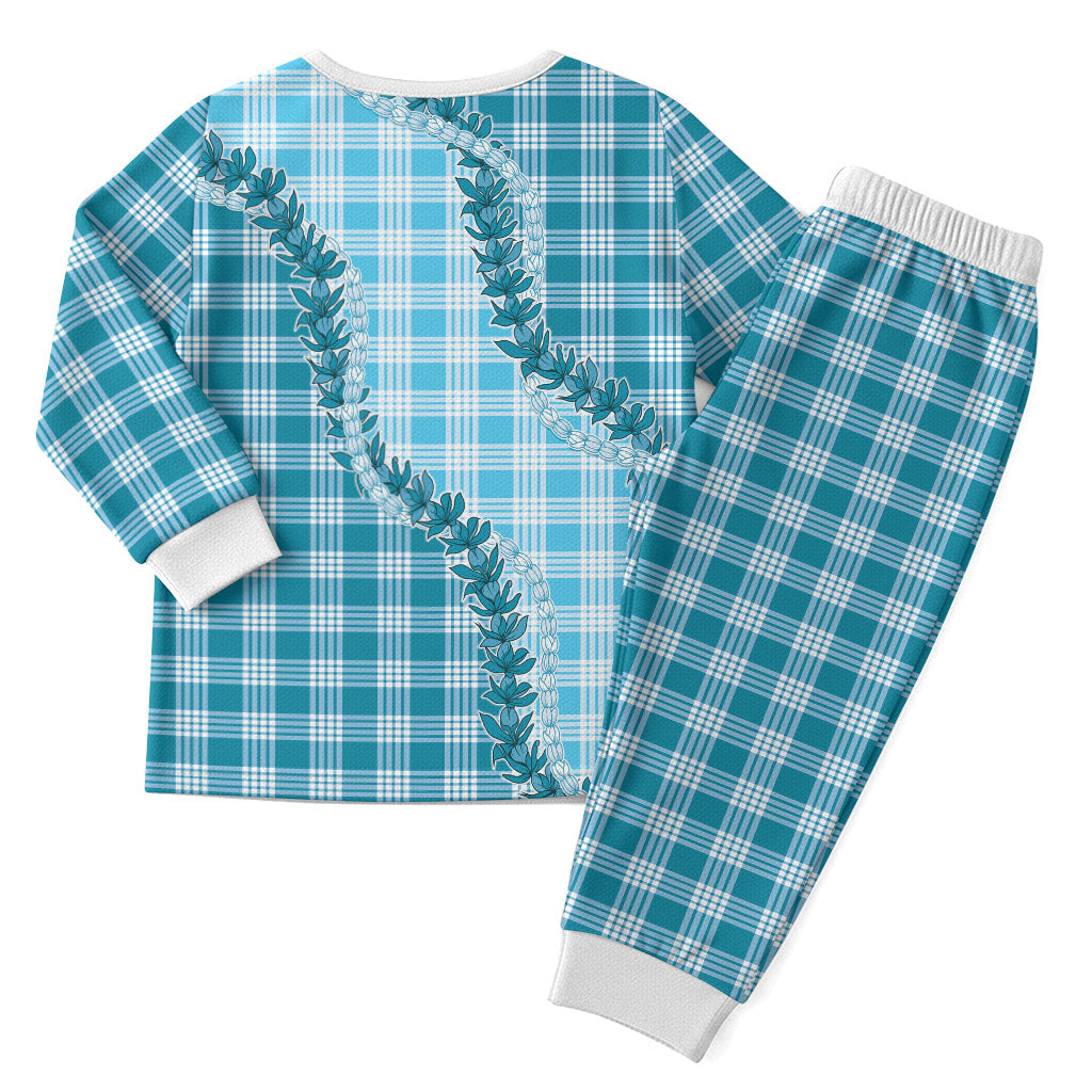 Blue Hawaii Palaka Christmas Pajama Set Hawaiian Pikake Lei LT05 - Polynesian Pride
