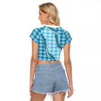 Blue Hawaii Palaka Raglan Cropped T Shirt Hawaiian Pikake Lei