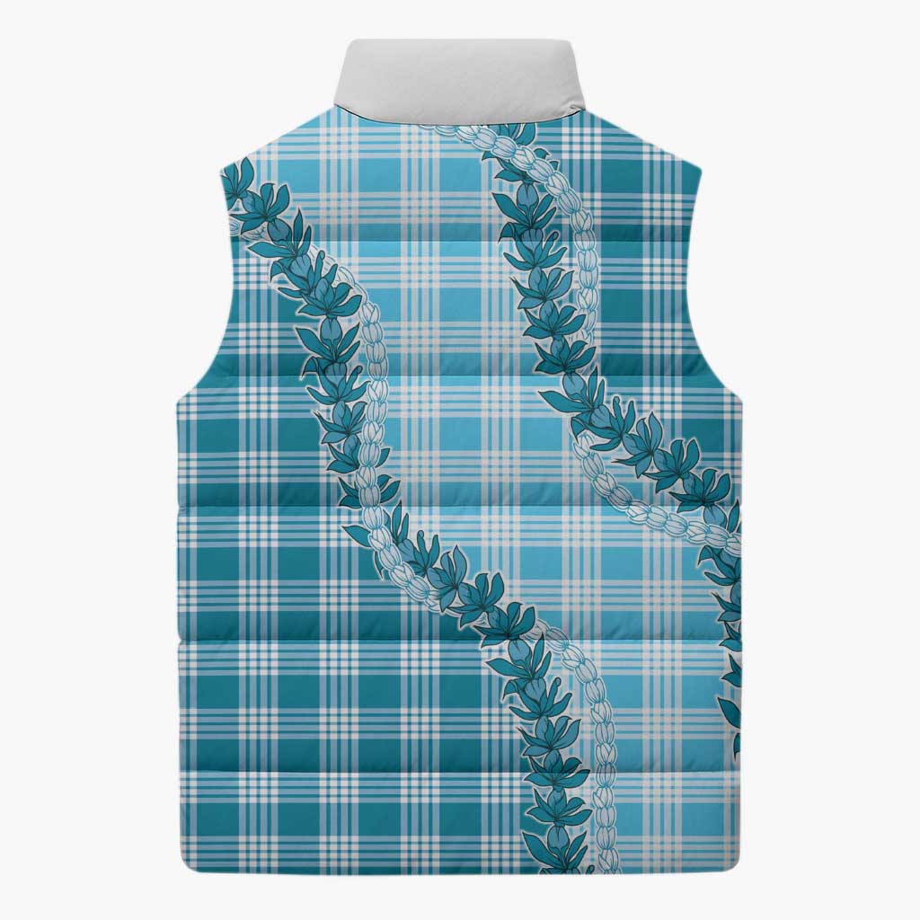 Blue Hawaii Palaka Sleeveless Puffer Jacket Hawaiian Pikake Lei