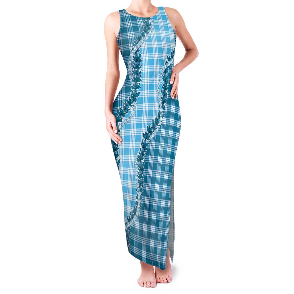 Blue Hawaii Palaka Tank Maxi Dress Hawaiian Pikake Lei