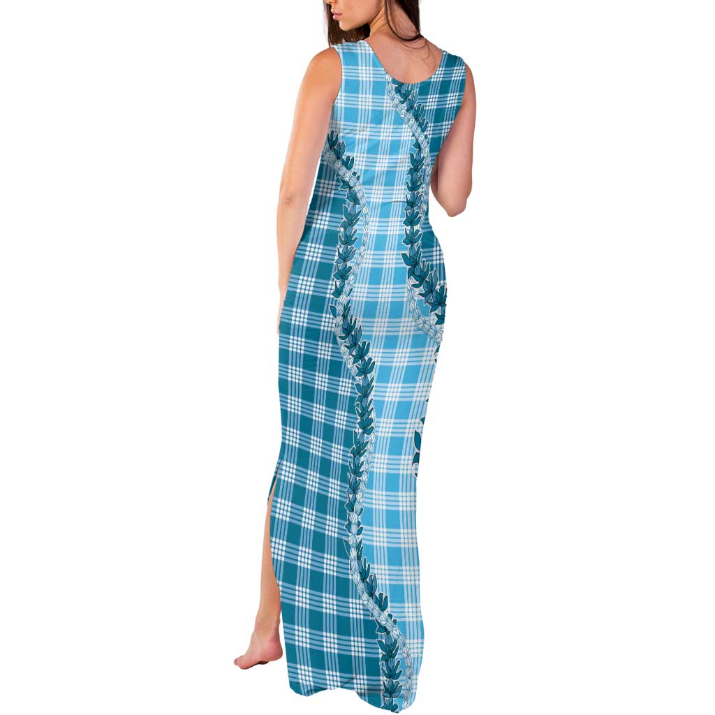 Blue Hawaii Palaka Tank Maxi Dress Hawaiian Pikake Lei