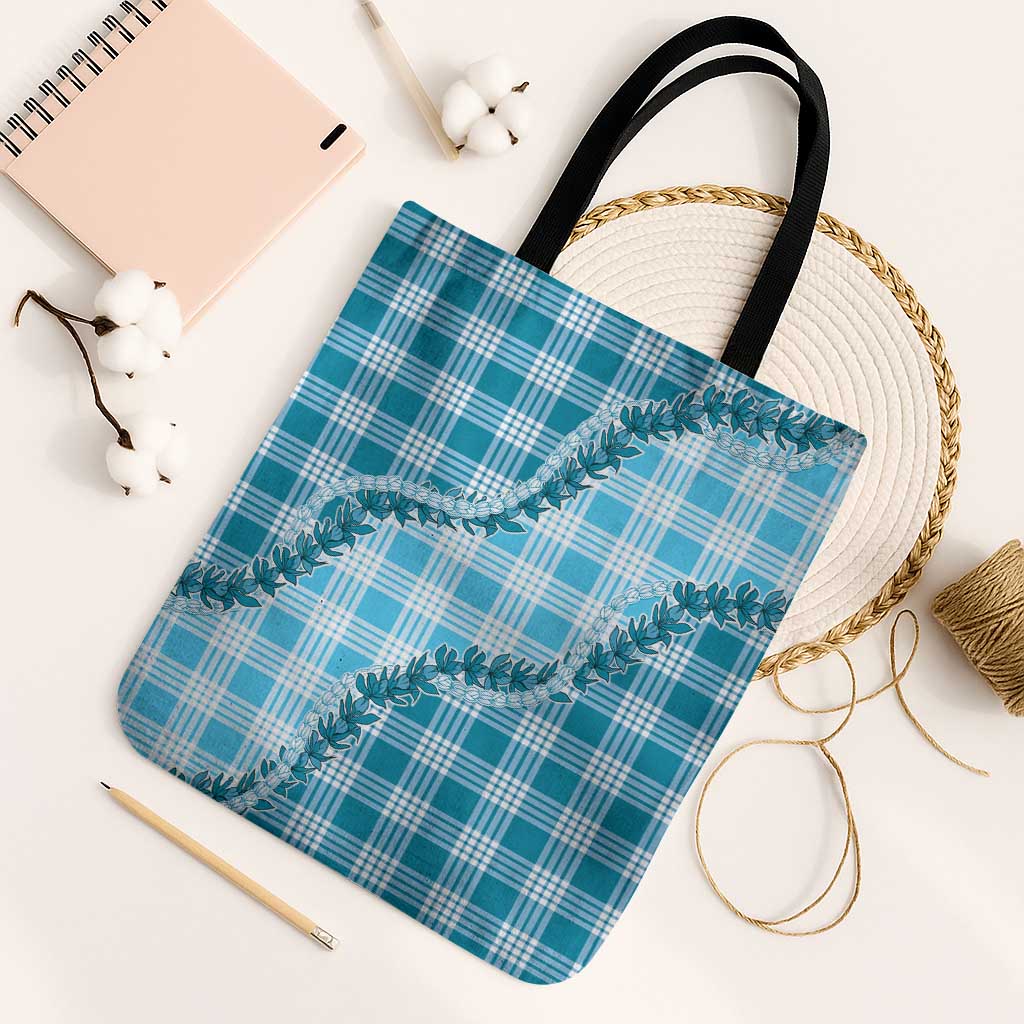 Blue Hawaii Palaka Tote Bag Hawaiian Pikake Lei