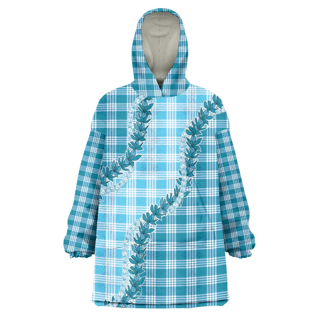 Blue Hawaii Palaka Wearable Blanket Hoodie Hawaiian Pikake Lei
