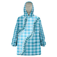 Blue Hawaii Palaka Wearable Blanket Hoodie Hawaiian Pikake Lei